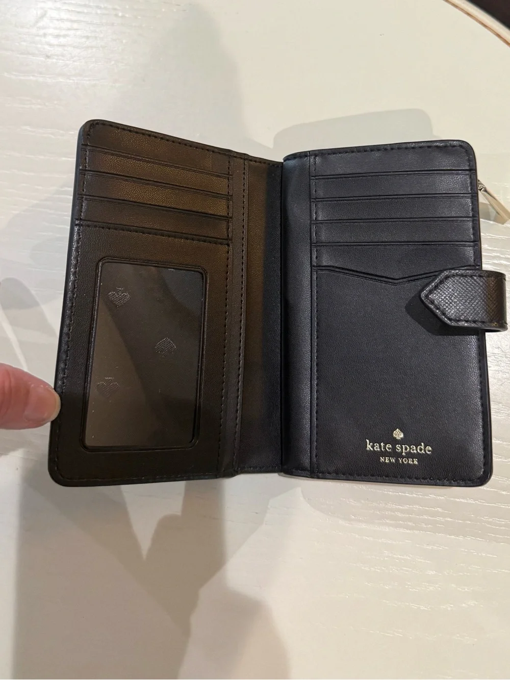 kate spade black Saffiano leather zip-around wallet